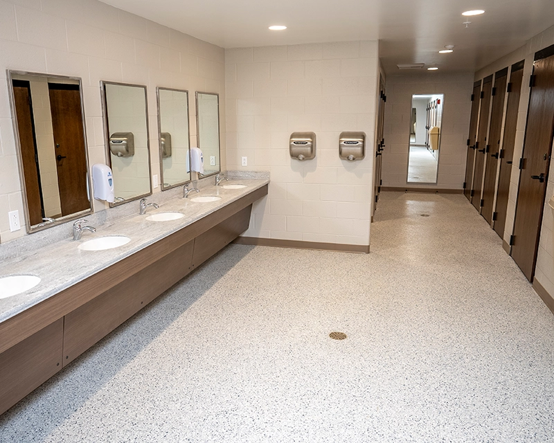 Shared restroom in Compass Commons at Holiday World.